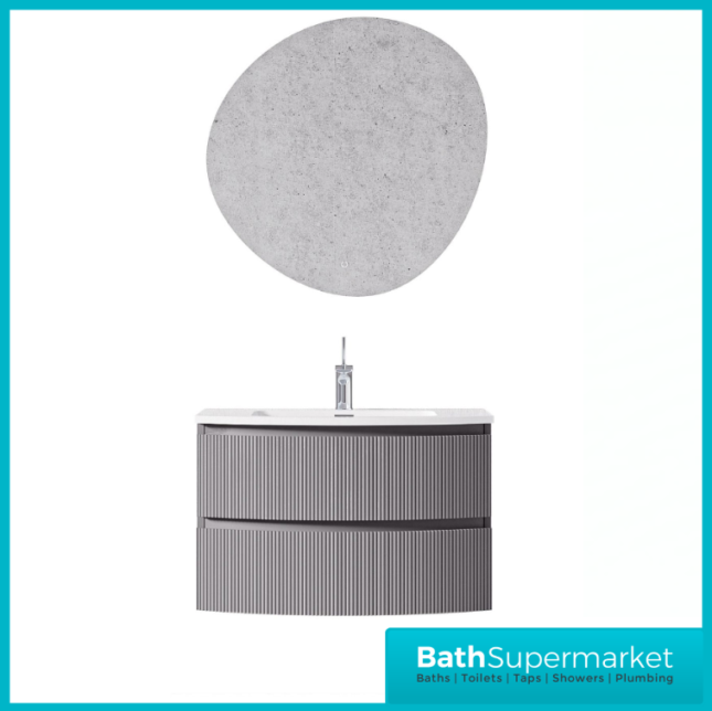 Rocanue Lux Valentina Fluted Mid Grey Wall Hung Vanity Basin Unit 800mm Wide