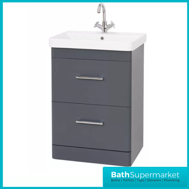 Kartell Options 24 Cool Grey Floor Standing Vanity Drawers Storage Basin Unit 600mm