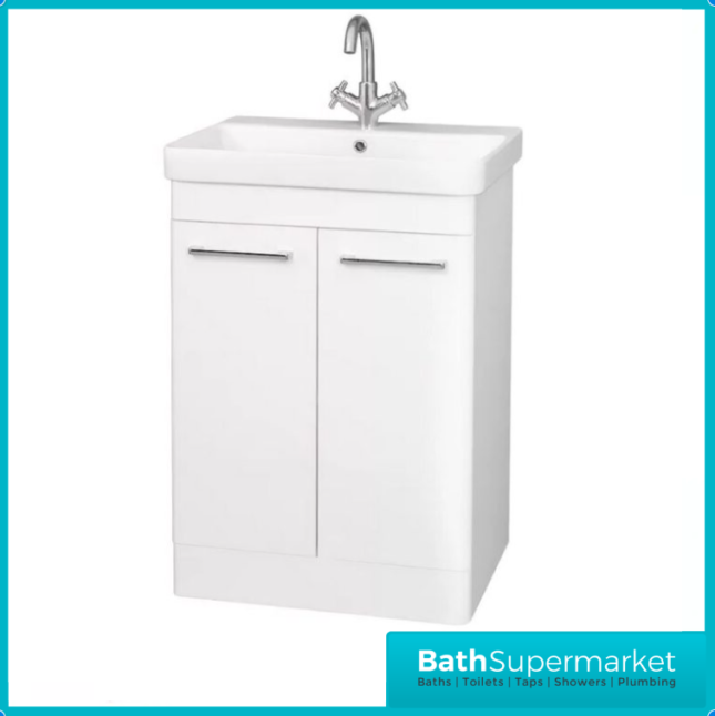 Kartell Options 24 White Gloss Floor Standing Vanity Door Storage Basin Unit 600mm