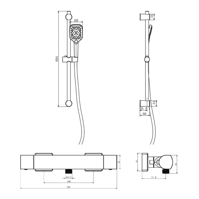 Kartell K-Vit Kolt Brushed Nickel Exposed Valve Thermostatic Shower Rail Kit - Image 7