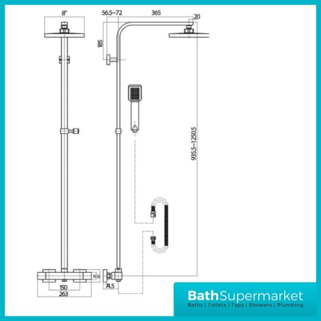 Square Brushed Brass Bathroom Shower Suite With Bath Set & Overflow Filler Tap – Various Sizes