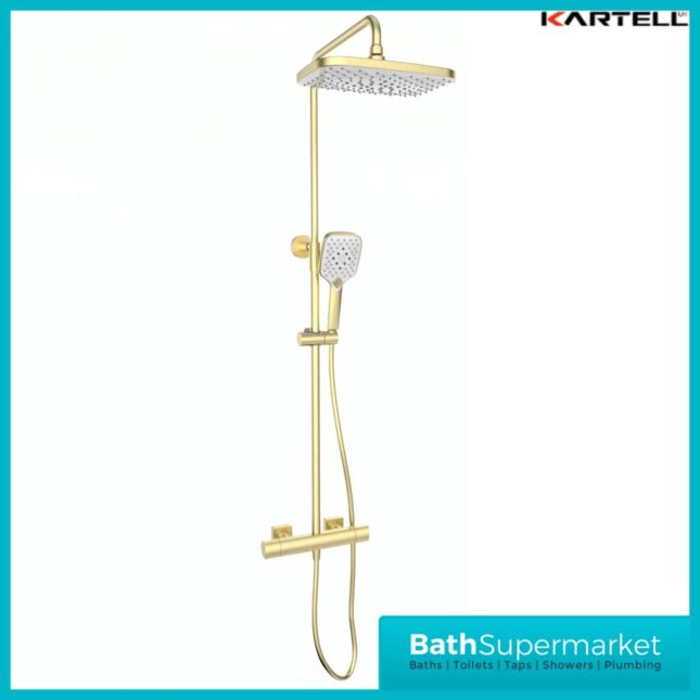 Kartell K-Vit Kolt Brushed Brass Sliding Handset Thermostatic Drench Shower