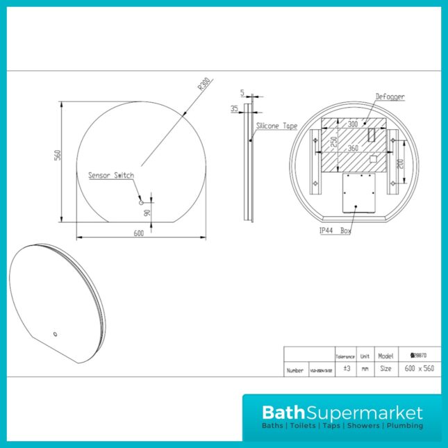Sognare Alba LED Semi Circular Colour Change Demister Mirror 600mm & 800mm Wide
