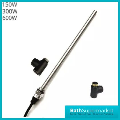 Black Dual Fuel Standard Towel Rail Heating Element & Tee Kit 150w-300w-600watt