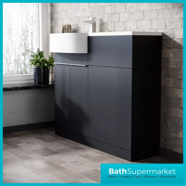 Kartell K-Vit Fusion Matt Dark Grey P Shape Vanity Basin WC Unit 1100mm-LH/RH