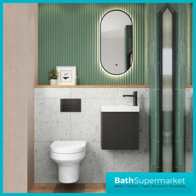 Sognare Linea Matt Black Cloakroom Handless Door Wall Hung Basin Unit 400mm