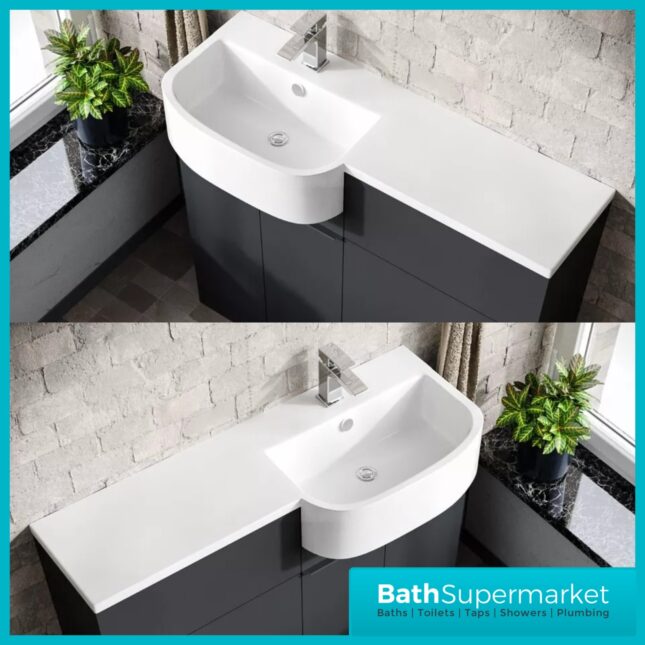 Kartell K-Vit Fusion Matt Dark Grey P Shape Vanity Basin WC Unit 1100mm-LH/RH