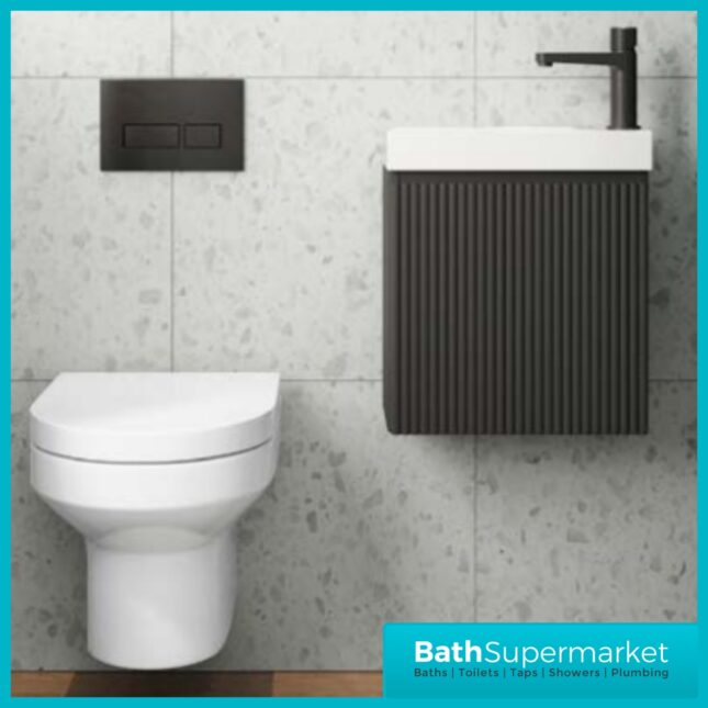 Sognare Linea Matt Black Cloakroom Handless Door Wall Hung Basin Unit 400mm