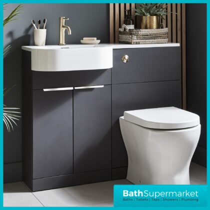 Kartell K-Vit Fusion Matt Dark Grey P Shape Vanity Basin WC Unit 1100mm-LH/RH