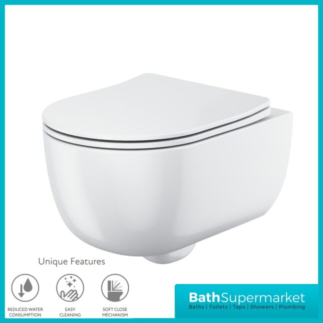 Sognare Riviera Gloss White Round Rimless Wall Hung WC Toilet Pan & Seat