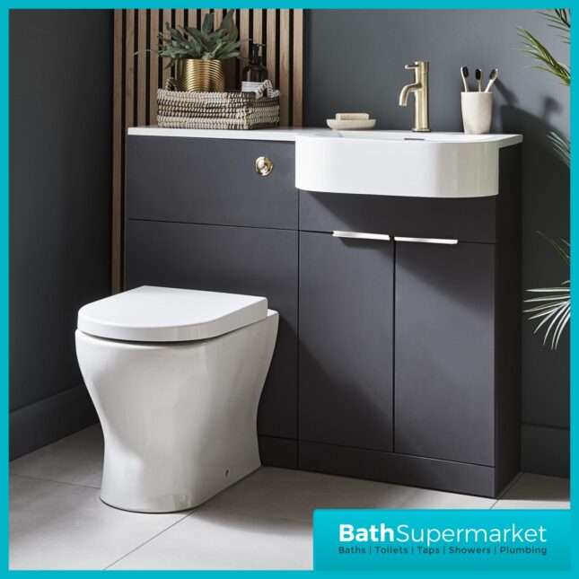 Kartell K-Vit Fusion Matt Dark Grey P Shape Vanity Basin WC Unit 1100mm-LH/RH