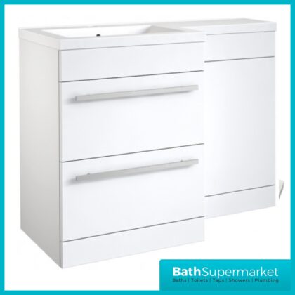 Kartell Matrix White Gloss 2 Drawer L Shaped Bathroom Furniture Pack 1100mm – LH/RH