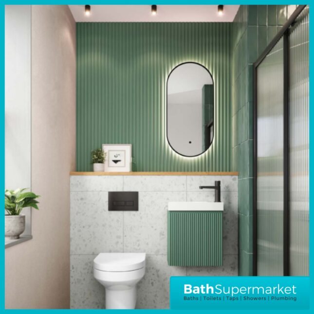 Sognare Linea Reed Green Cloakroom Handless Door Wall Hung Basin Unit 400mm