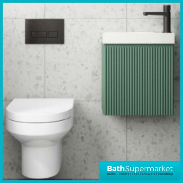 Sognare Linea Reed Green Cloakroom Handless Door Wall Hung Basin Unit 400mm