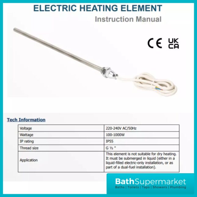 Anthracite Dual Fuel Touch Thermostatic Heating Element & Tee Kit 300w-600watt