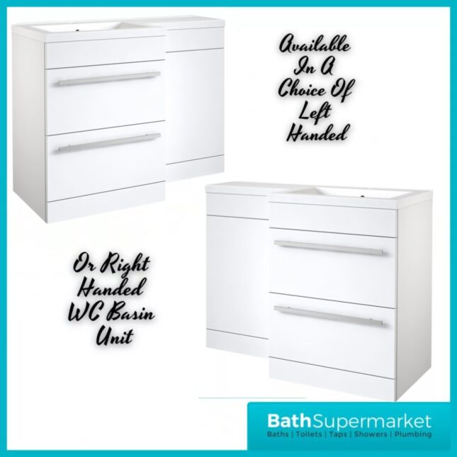 Kartell Matrix White Gloss 2 Drawer L Shaped Bathroom Furniture Pack 1100mm – LH/RH