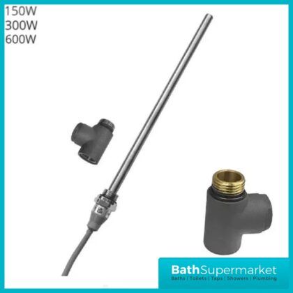 Anthracite Dual Fuel Standard Towel Rail Heating Element & Tee Kit 150w-300w-600watt