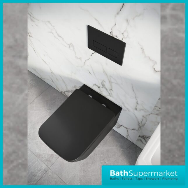 Sognare Riviera Matt Black Square Rimless Wall Hung WC Toilet Pan & Seat