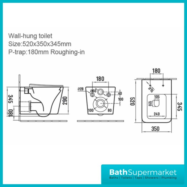 Sognare Riviera Gloss White Square Rimless Wall Hung WC Toilet Pan & Seat