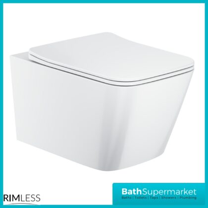 Sognare Riviera Gloss White Square Rimless Wall Hung WC Toilet Pan & Seat