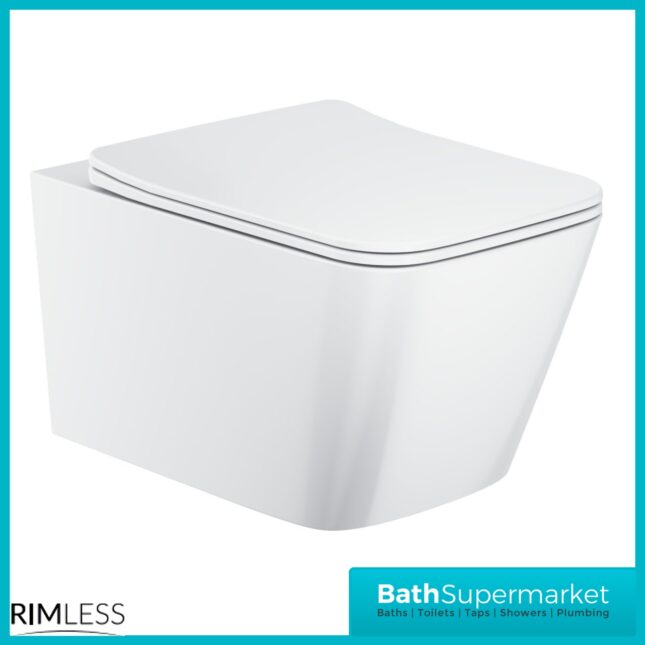 Sognare Riviera Gloss White Square Rimless Wall Hung WC Toilet Pan & Seat