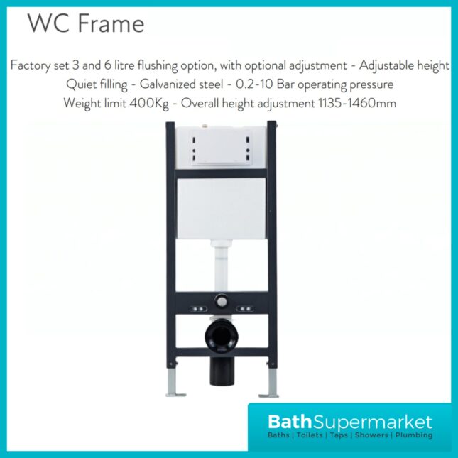 Sognare Wall Hung Toilet Fixing Frame & Pneumatic Cistern With Gunmetal Flush Plate