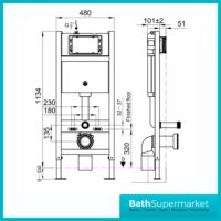 Sognare Wall Hung Toilet Fixing Frame & Pneumatic Cistern With Gunmetal Flush Plate