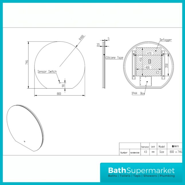 Sognare Alba LED Semi Circular Colour Change Demister Mirror 600mm & 800mm Wide