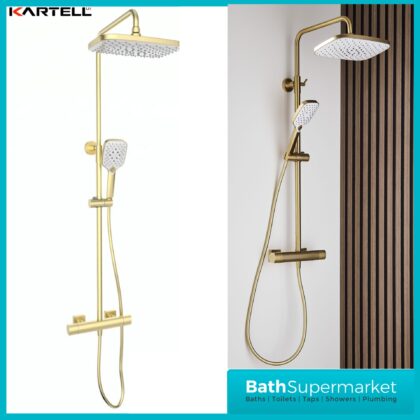 Kartell K-Vit Kolt Brushed Brass Sliding Handset Thermostatic Drench Shower