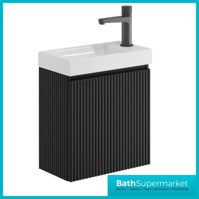 Sognare Linea Matt Black Cloakroom Handless Door Wall Hung Basin Unit 400mm