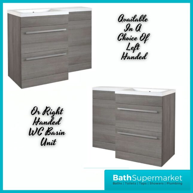 Kartell Matrix Silver Oak 2 Drawer L Shaped Bathroom Furniture Pack 1100mm - LH/RH