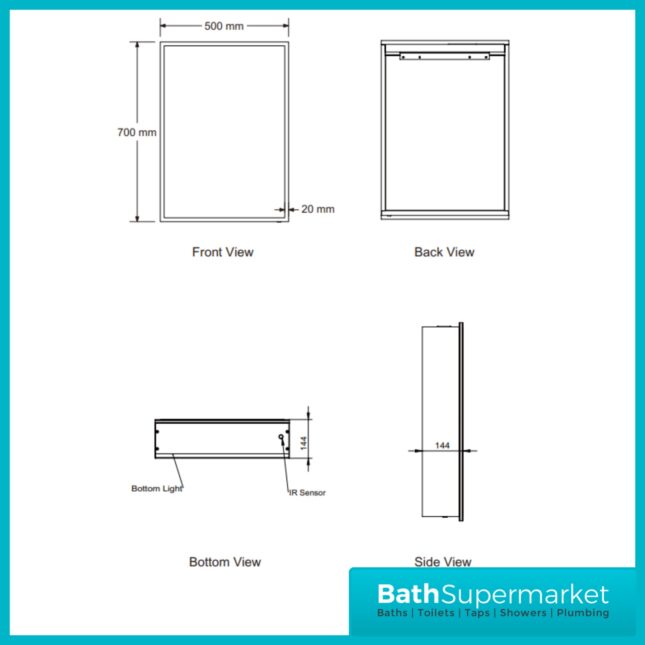 Sognare Prospr LED Single Cabinet Door Bluetooth Mirror 500mm x 700mm