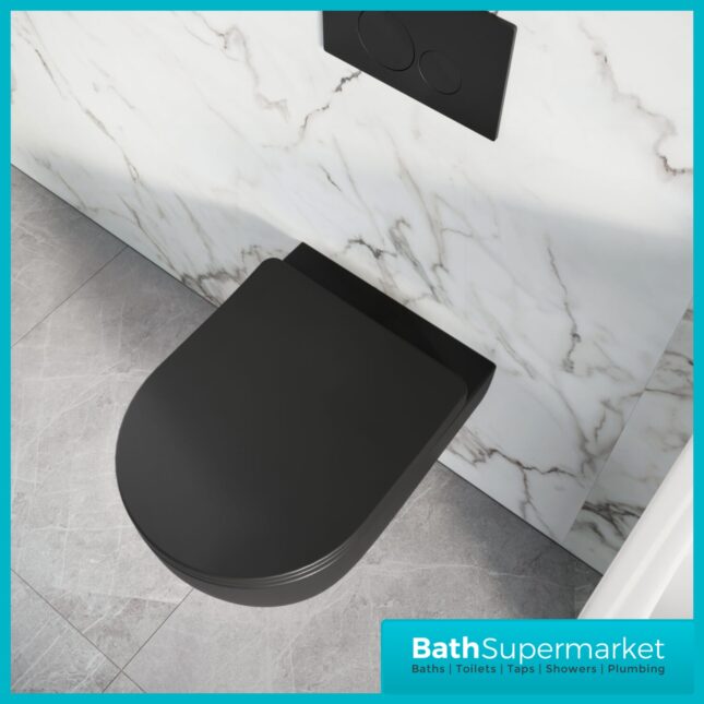 Sognare Riviera Matt Black Round Rimless Wall Hung WC Toilet Pan & Seat