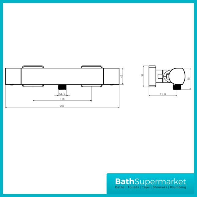 Kartell K-Vit Kolt Matt Black Exposed Valve Thermostatic Shower Rail Kit