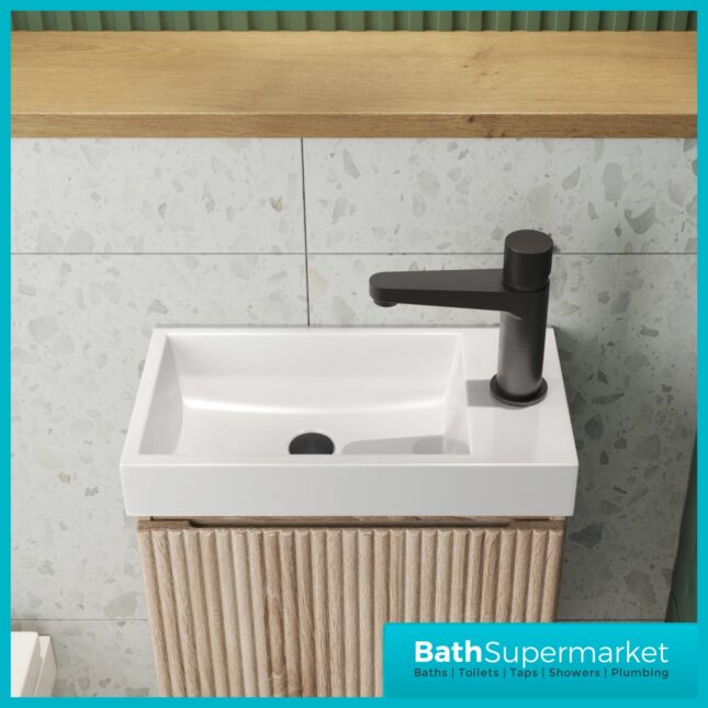 Sognare Linea Sonoma Oak Cloakroom Handless Door Wall Hung Basin Unit 400mm