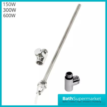 Dual Fuel Standard Towel Rail Heating Element & Tee Kit Chrome 150w-300w-600watt