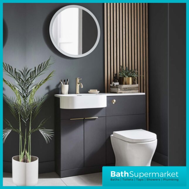 Kartell K-Vit Fusion Matt Dark Grey P Shape Vanity Basin WC Unit 11000mm-LH/RH