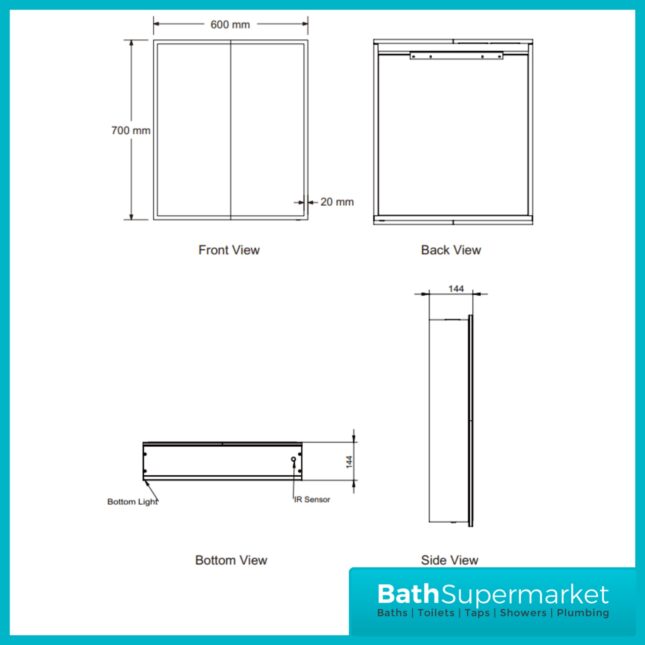 Sognare Prospr LED Double Cabinet Door Bluetooth Mirror 600mm x 700mm