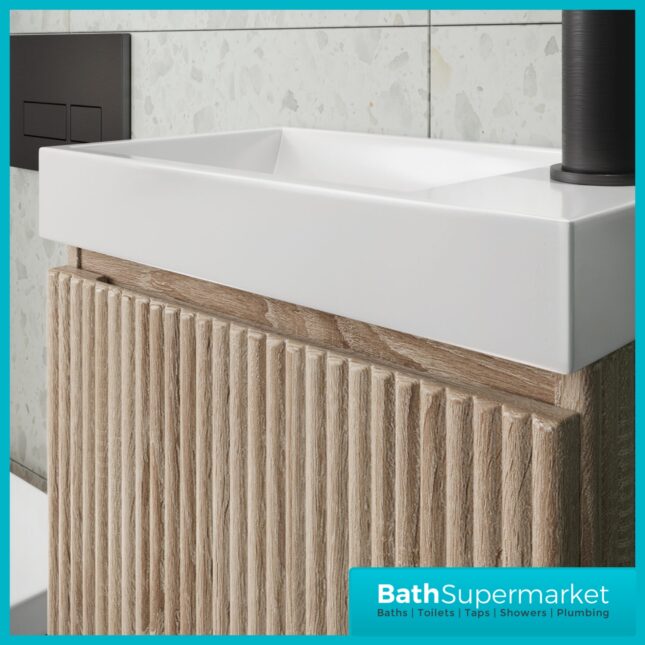 Sognare Linea Sonoma Oak Cloakroom Handless Door Wall Hung Basin Unit 400mm