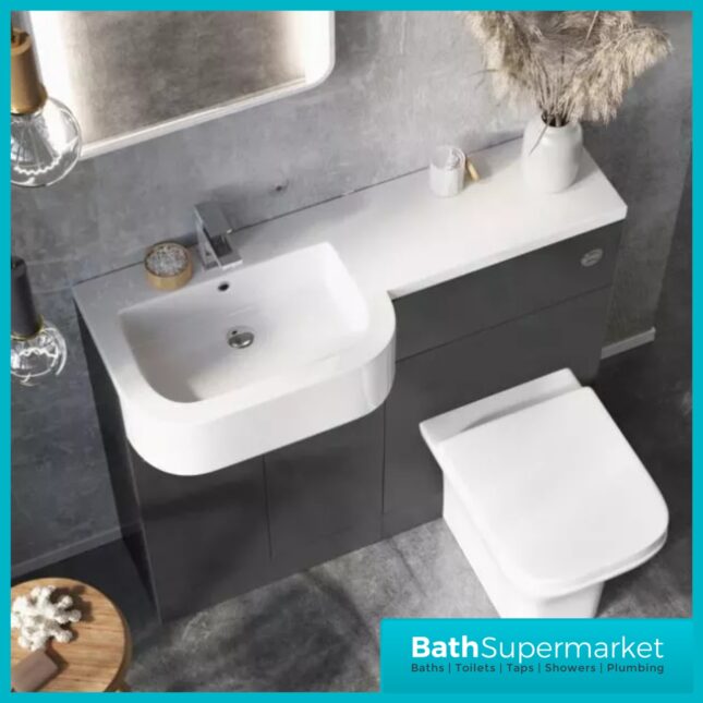Kartell K-Vit Fusion Matt Dark Grey P Shape Vanity Basin WC Unit 1100mm-LH/RH
