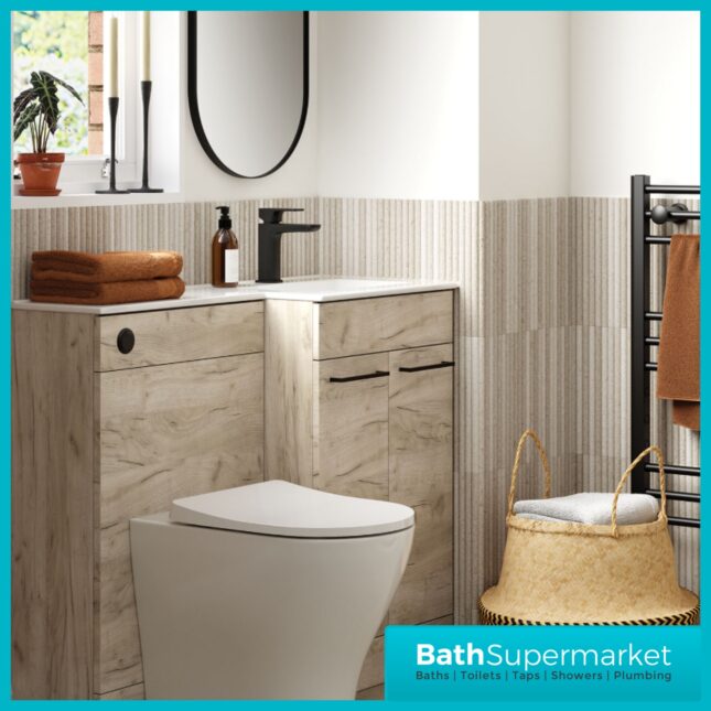 Aquavolere Venice Oak L-Shape Combination WC Basin Unit Pack 1100mm – LH/RH