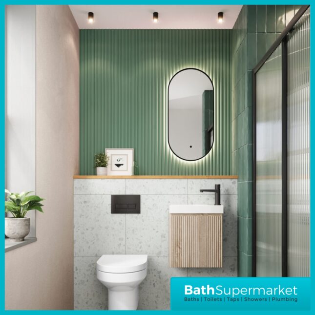 Sognare Linea Sonoma Oak Cloakroom Handless Door Wall Hung Basin Unit 400mm
