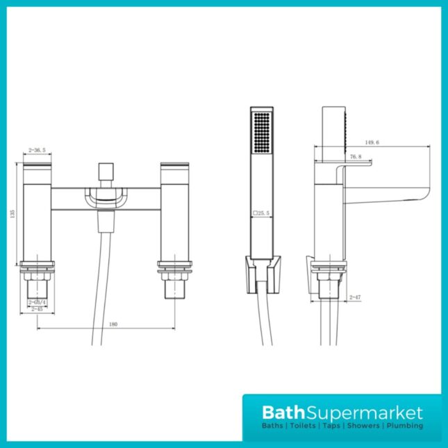 Kartell K-Vit Kolt Matt Black Twin Lever Bath Shower Mixer Tap