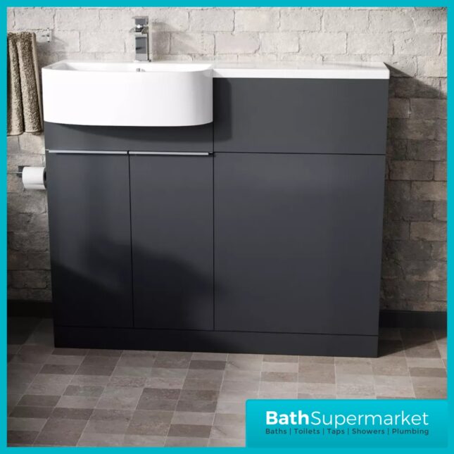 Kartell K-Vit Fusion Matt Dark Grey P Shape Vanity Basin WC Unit 1100mm-LH/RH