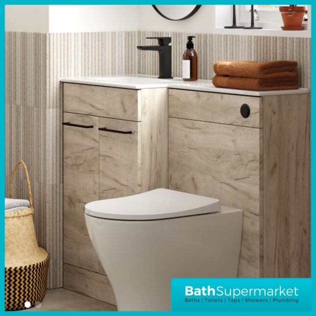 Aquavolere Venice Oak L-Shape Combination WC Basin Unit Pack 1100mm – LH/RH