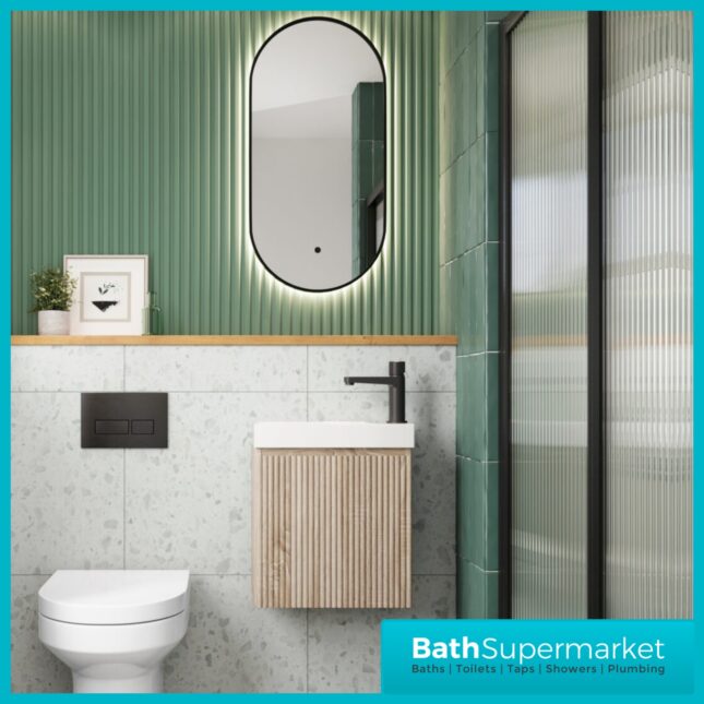 Sognare Linea Sonoma Oak Cloakroom Handless Door Wall Hung Basin Unit 400mm
