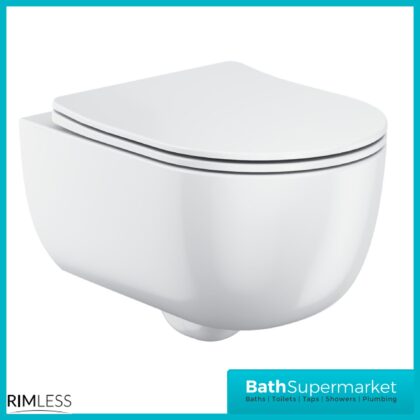 Sognare Riviera Gloss White Round Rimless Wall Hung WC Toilet Pan & Seat