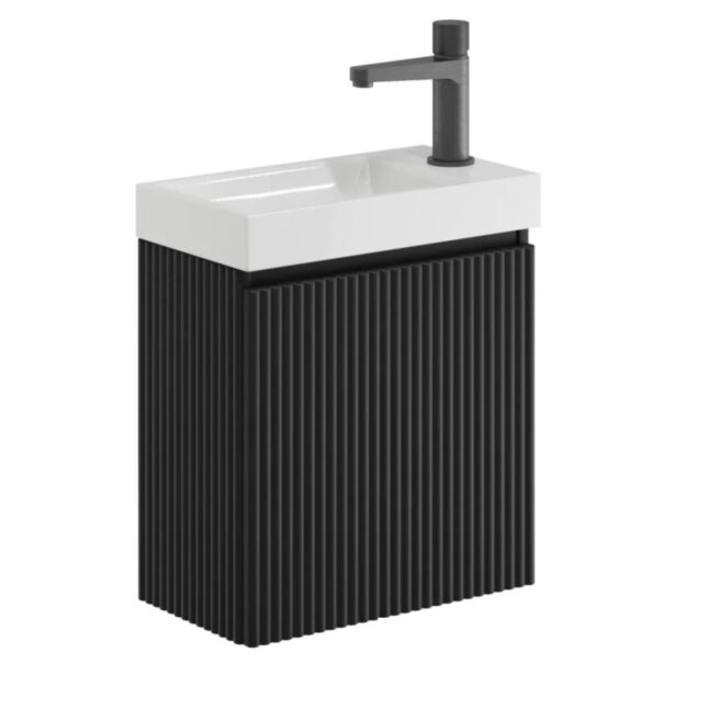 Sognare Linea Matt Black Cloakroom Handless Door Wall Hung Basin Unit 400mm
