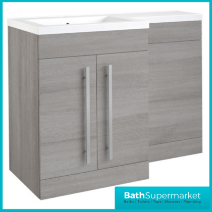 Kartell Matrix Silver Oak 2 Door L Shaped Bathroom Furniture Pack 1100mm – LH/RH