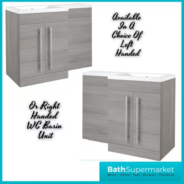 Kartell Matrix Silver Oak 2 Door L Shaped Bathroom Furniture Pack 1100mm – LH/RH